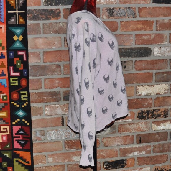 Skull Cashmere All Over Print 100% Cashmere Dusty Rose Pink V Neck Sweater M - Picture 4 of 8